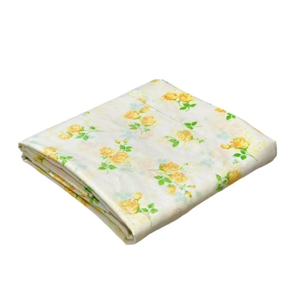 Vintage Dan River Dantrel Full Size Yellow Rose Floral Flat Sheet Muslin Cottage